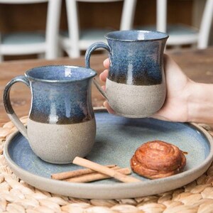 Blue mug, Ceramic coffee Mug, cappuccino cup, espresso mug, pottery cup, coffee lovers gift, mug with lid, stoneware mug, Rustic home décor image 4