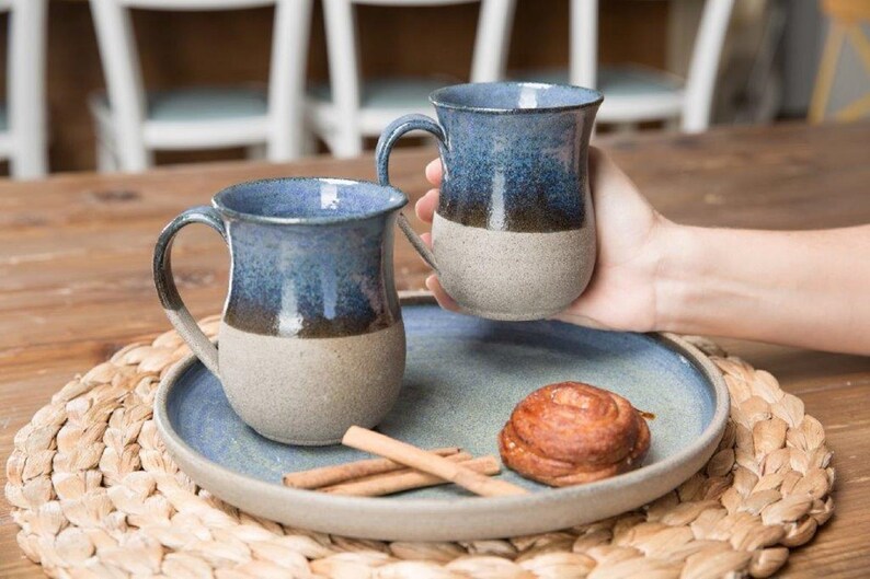 Blue mug, Ceramic coffee Mug, cappuccino cup, espresso mug, pottery cup, coffee lovers gift, mug with lid, stoneware mug, Rustic home décor image 4