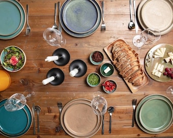 Handmade Ceramic Dinner Plate Set: Rustic Pottery Plates Kitchenware