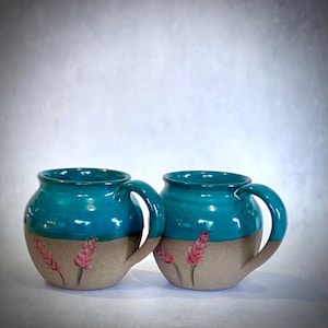 Set of 2 Handmade Ceramic Cup, Turquoise Pottery Coffee Mugs, Glazed Soup and Tea Cups, Tableware Kitchen Set, Home Decor Pottery Gift