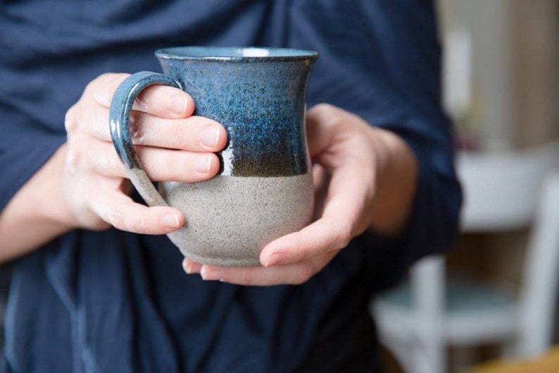 Blue mug, Ceramic coffee Mug, cappuccino cup, espresso mug, pottery cup, coffee lovers gift, mug with lid, stoneware mug, Rustic home décor image 1