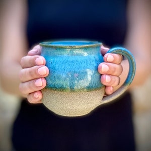 Handmade Blue & Gray Ceramic Mug: Rustic Pottery, Minimalist Design