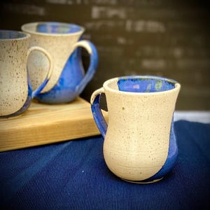 Blauw-witte aardewerk koffiemok, 12 oz grote theekop, espresso latte soep, keramisch housewarmingcadeau