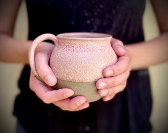 Pink mug, Large mug, Espresso Mug, Ceramic Mug, Teacup, Coffee Mug, Latte Mug, Rustic Mug, Stoneware Mug, 12 Oz, Hostess Gift, Rustic Dish