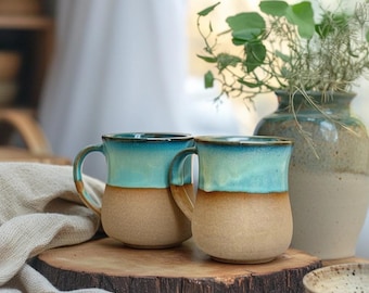 Light Blue Handmade Ceramic Coffee Mug: Wheel Thrown Rustic Modern Insulated Tea Cup 10oz