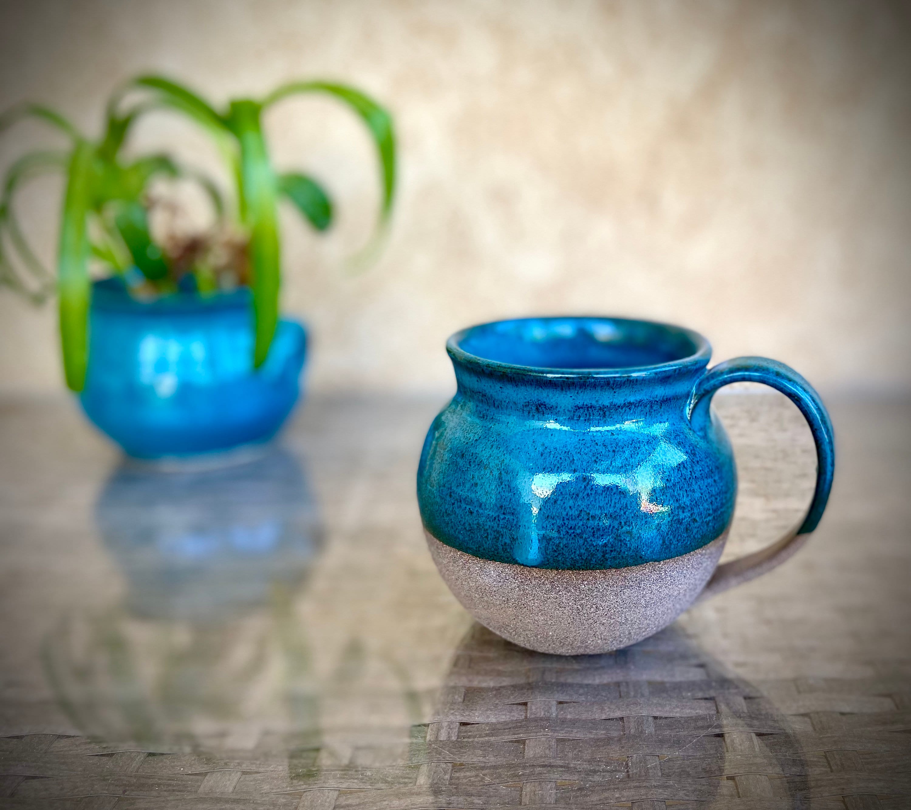 Espresso Coffee Hand Made Clay Cups PEPPER-TEAL Set of 4 