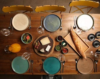 Platos de cerámica hechos a mano, platos de cerámica rústica moderna, vajilla de gres, decoración de cocina minimalista