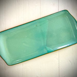 Handmade Rectangular Ceramic Serving Platter: Light Blue Cheese Board