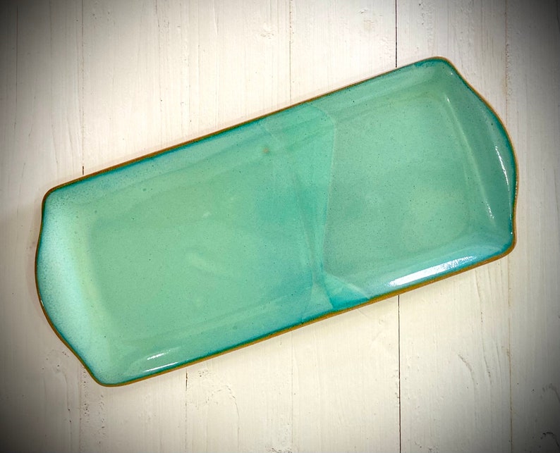 Handmade Rectangular Ceramic Serving Platter: Light Blue Cheese Board