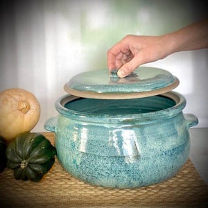 Large Blue Ceramic Casserole Dish, Kitchen Cookware Pot, 4 Liter Baking Dish, Round Cooking Pot, Handmade Ceramic Christmas Gifts