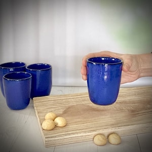 Vaso de cerámica azul, taza de gres hecha a mano para café y té, 200 ml, taza de té sin asa de estilo retro, regalo de inauguración de la casa para mamá