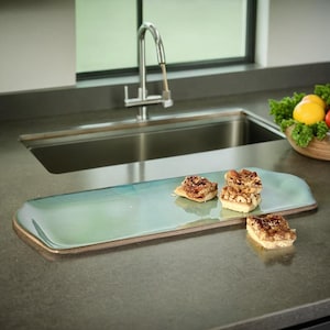 Handmade Rectangular Ceramic Serving Platter: Light Blue Cheese Board
