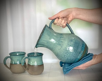 Light blue Pitcher, Ceramic Pitcher, Large carafe, rustic wine jug, tea pitcher, pottery pitcher, stoneware pitcher, water pitcher, mom gift