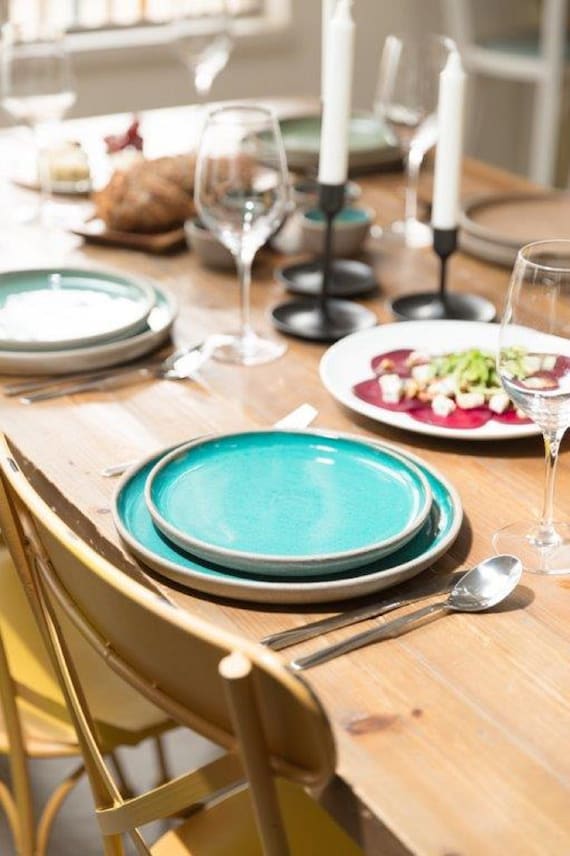 Turquoise salad plates top