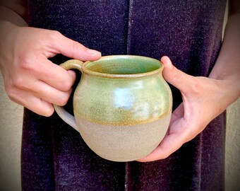 Green Ceramic Coffee Mug: Handmade Pottery Teacup, Latte Mug