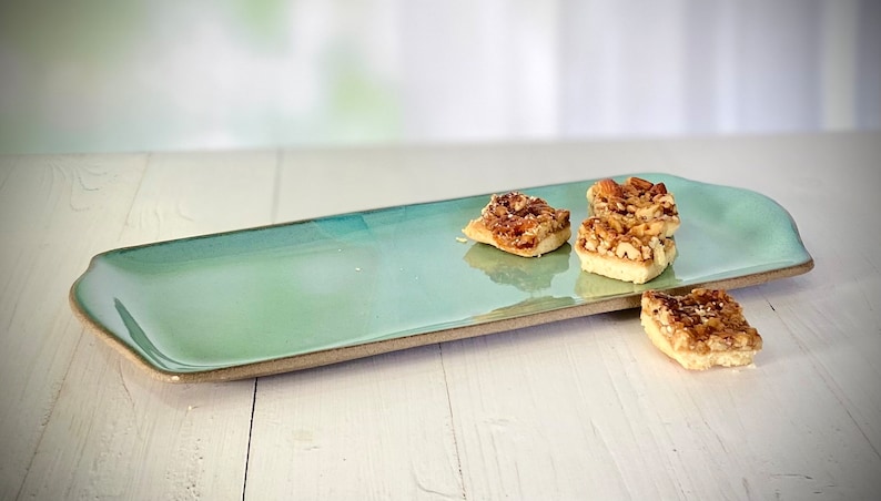 Handmade Rectangular Ceramic Serving Platter: Light Blue Cheese Board