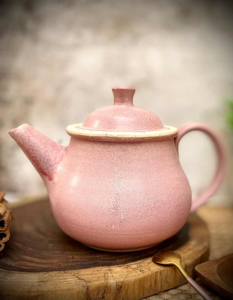 Ceramic kettle, Beautiful Teapot, pink tea pot, pink glaze, Holds 49 FL Oz, pottery pitcher, tea pot with Strainer, rustic kettle, mom gift image 6