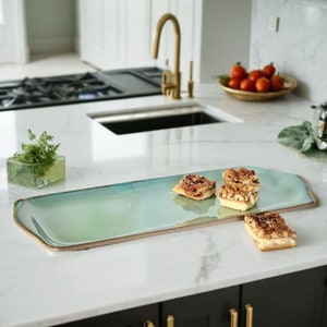 Handmade Rectangular Ceramic Serving Platter: Light Blue Cheese Board