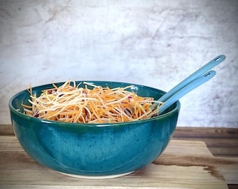 Turquoise Ceramic Serving Bowl: Handmade Stoneware Dinnerware