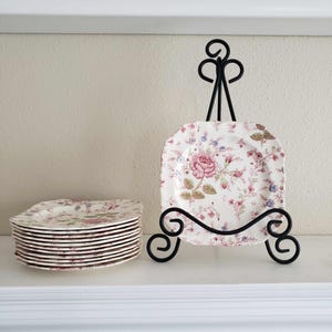 Vintage Rose Chintz Square Salad Plate Pink (&quot;Made in England&quot; Mark) Johnson Brothers Collectors