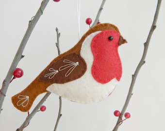 Felt Robin Ornament   Felt Christmas Ornament  Robin bird ornament Red bird Christmas decoration Embroidered tree decoration