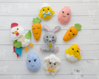 Easter decoration  spring easter decor for tree felt ornaments chicken eggs rooster lamb carrots easter ornament Easter gifts