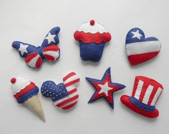4th of july decor  Patriotic decorations 4th of july party American flag decor  Felt  mouse butterfly cake ice cream  star ornaments