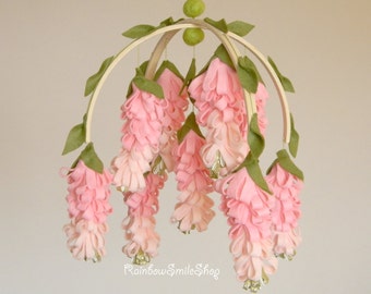 Pink wisteria baby mobile Flower mobile Baby girl mobile Pink gold nursery decor Baby Mobiles Hanging Floral Mobile