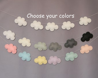 Custom Felt Cloud garland Cloud Nursery decor Wall Decor Cloud Bunting baby shower gift Baby boy nursery Baby girl nursery