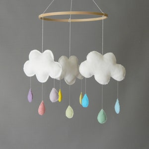 Cloud nursery mobile Raindrops baby  mobile Rainbow drops cloud  mobile Felt cloud nursery decor Pastel mobile Baby shower gift
