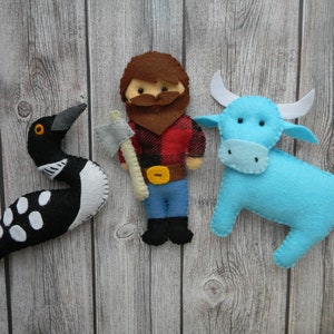 Lumberjack ornament Paul bunyan doll  Babe the blue ox ornament lumberjack nursery decor Minnesota Gift baby shower decor Loon bird birthday