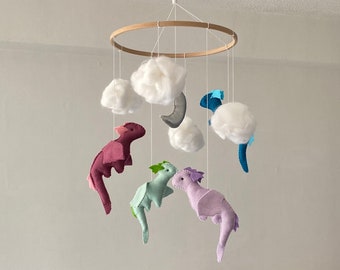 Dragon baby mobile for Fantasy nursery decor Fairy tale nursery baby room decor Moon and cloud Gender neutral baby shower gift