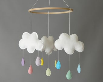 Cloud nursery mobile Raindrops baby  mobile Rainbow drops cloud  mobile Felt cloud nursery decor Pastel mobile Baby shower gift