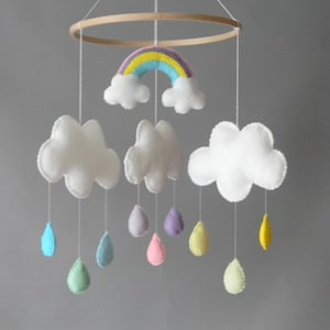 Rainbow nursery mobile Cloud baby mobile raindrops baby mobile rainbow baby Rainbow nursery decoration rainbow rain nursery rainbow cloud