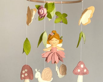 Fairy baby mobile for girl Nursery mobile woodland Nursery decor Fairy garden mobile Hanging felt mobile Baby shower gift idea