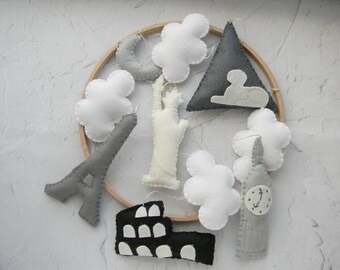 Baby  mobile travel nursery mobile World landmarks Monochrome baby mobile Travel theme nursery