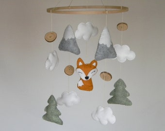 Fox nursery mobile Fox baby mobile woodland mobile woodland nursery decor mountains nursery baby mobile rustic mobile wood tree mobile