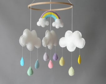 Rainbow nursery mobile Cloud baby mobile raindrops baby mobile rainbow baby Rainbow nursery decoration rainbow rain nursery rainbow cloud