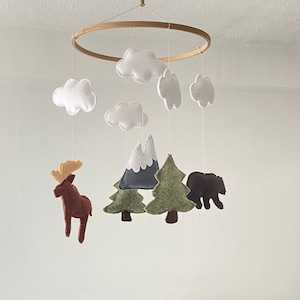 Woodland mobile for nursery decor bear and mouse nursery mobile woodland animal baby mobile gender neutral kids bedroom