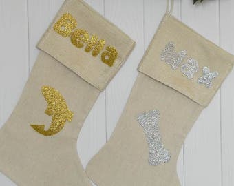 Christmas Stocking Embroidered Name Personalized Green Red | Etsy