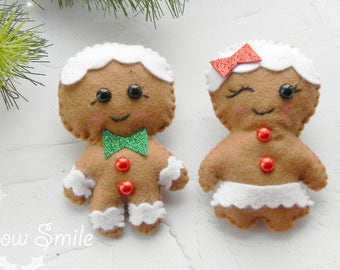 Felt Christmas Ornament Gingerbread Man ornament Gingerbread Girl Felt Gingerbread man ornament Christmas gifts  Christmas tree ornaments