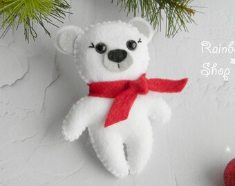 Polar Bear ornament Felt Christmas ornament  tree ornament Felt Animals Toys Arctic nursery decor Hanging Decoration Christmas gifts