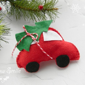 Auto- und Baum-Weihnachtsschmuck, VW-Filz-Weihnachtsbaumschmuck, roter Weihnachtsschmuck, hängende Dekoration, Weihnachtsschmuck, Weihnachtsgeschenke