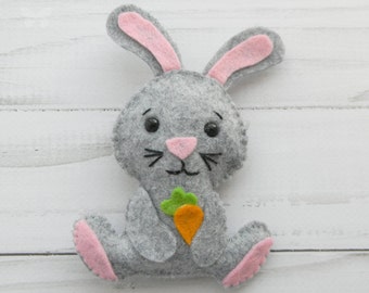 Felt Bunny Easter ornament  with carrot Toy bunny Felt woodland Spring bunny rabbit ornaments  Easter decoration  Easter gift Stuffed animal