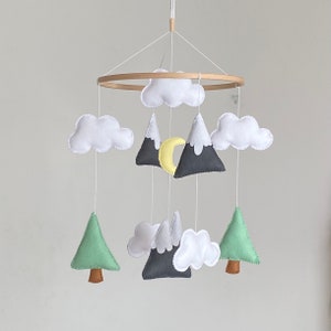 Baby mobile Mountain nursery decor Woodland nursery mobile Gender neutral nursery idea Baby shower gift Forest hanging mobile