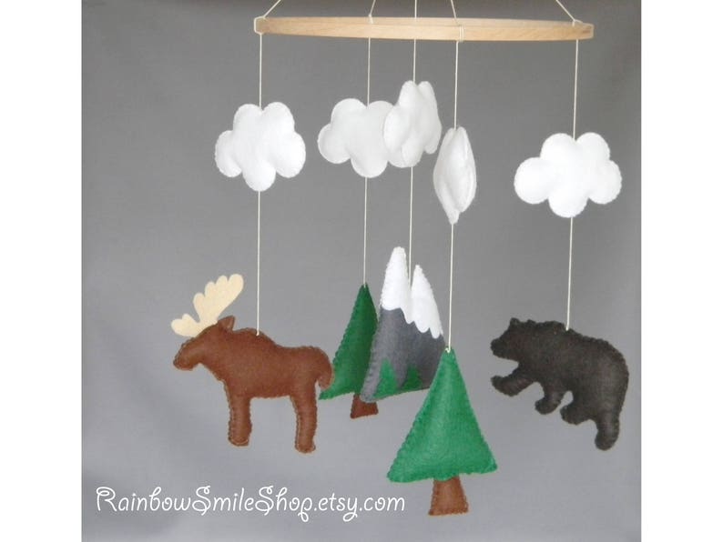 Bear Moose Mobile Baby Crib Mobile Woodland Baby Mobile Etsy