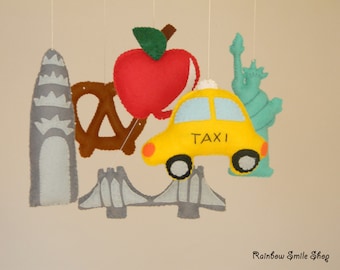 New York City baby mobile Trewel nursery mobile baby boy mobile  New York City Nursery Decor Handmade felt urban mobile baby shower gift