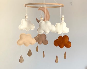 Terracotta baby mobile gender neutral nursery decor Moon cloud hanging mobile nursery minimalist boy girl baby shower gift