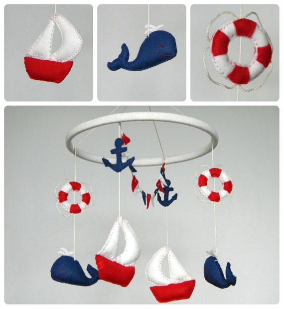 Sale 20 Nautical Sailboat Baby Mobile Felt Whales Etsy