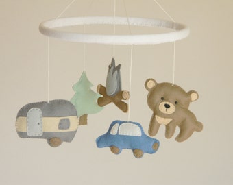 Woodland baby mobile Camping Themed nursery decor Travel kids bedroom Nature nursery mobile baby shower gift